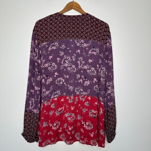 North Style Tunic Top Floral Patchwork 2X Boho Hippie Purple Red - Picture 2 of 9